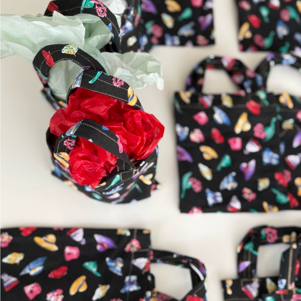 Kids Black Patterned Tote Bag with Colorful Shoes Print
